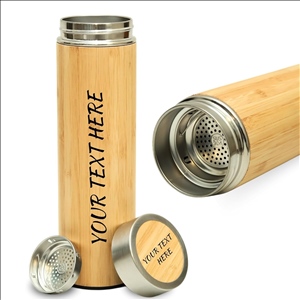 Natrual Bamboo, BPA-Free, Vacuum-Sealed Insulated, Hot-Cold Water Bottle Bamboo and Stainless Steel